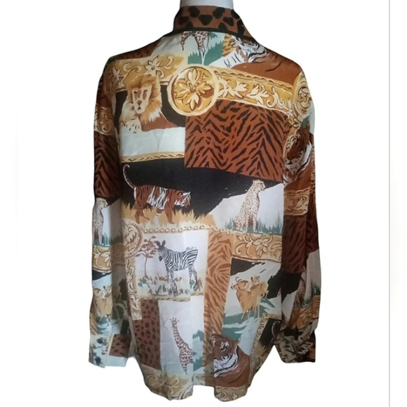 I.B. Diffusion Baroque Style Beaded Collar Button Front Silk Safari Blouse Sz 12 - Picture 5 of 9